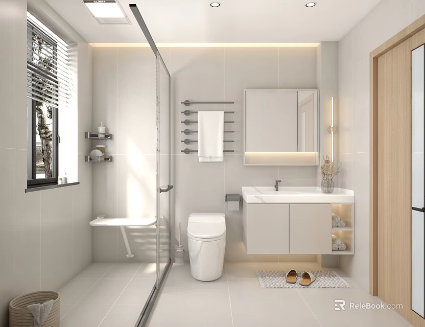 Modern Bathroom Interior Design With Shower Toilet And Vanity 3d model 