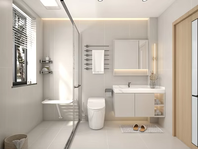 Modern Bathroom Interior Design With Shower Toilet And Vanity 3d model