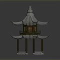 Traditional Chinese Pavilion With Two Story Tiled Roof Curved Eaves And Wooden Pillars