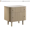 Light Wood Bedside Table with Vertical Stripe Design Drawers and Gold Knobs on Tapered Legs 3d model