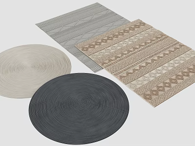 Square Carpet With Geometric And Striped Patterns In Neutral Tones For Living Room 3d model