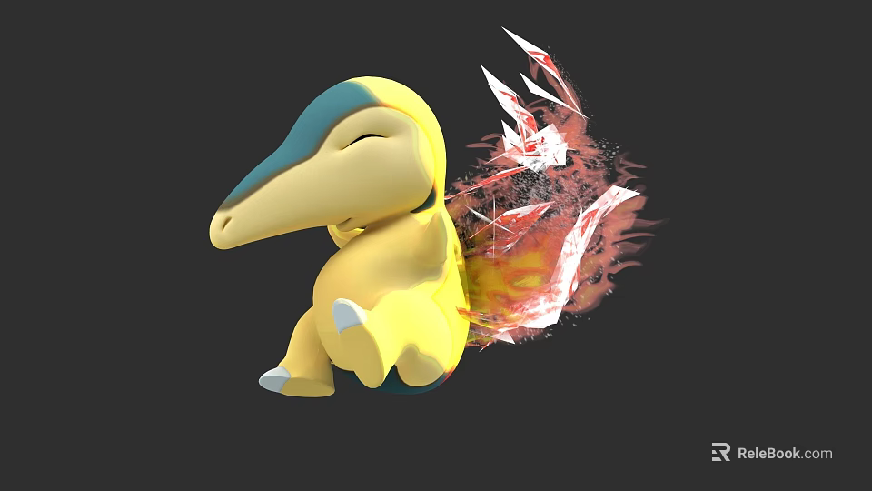 Yellow and Blue Cute Cartoon Character with Fiery Explosion Effect on Back 3d model 