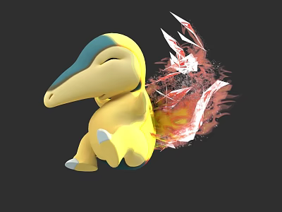 Yellow and Blue Cute Cartoon Character with Fiery Explosion Effect on Back 3d model