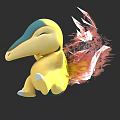 Yellow and Blue Cute Cartoon Character with Fiery Explosion Effect on Back