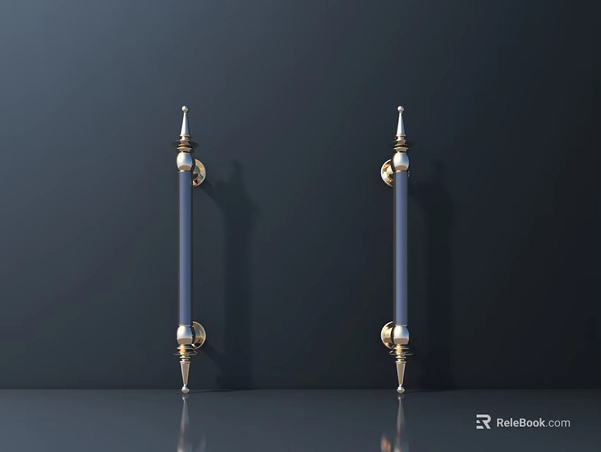 Ornate Metal Door Handles With Gold Accents And Polished Silver Finish 3d model 