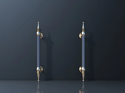 Ornate Metal Door Handles With Gold Accents And Polished Silver Finish 3d model