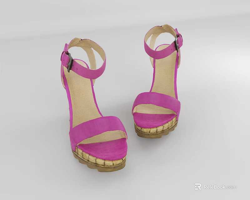 Pink Open Toe Sandals With Ankle Strap And Woven Platform Sole 3d model 