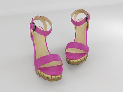Pink Open Toe Sandals With Ankle Strap And Woven Platform Sole 3d model