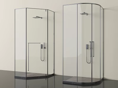 Modern Glass Shower Enclosure With Sleek Shower Head And Handheld Sprayer 3d model