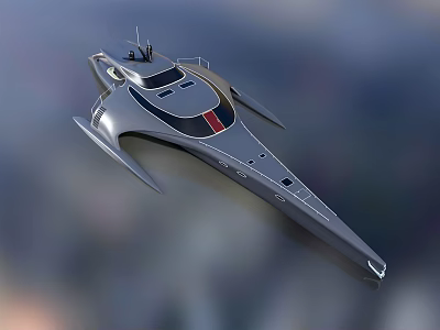 Modern Futuristic Yacht With Streamlined Metallic Hull Red Stripe And Sleek Design 3d model