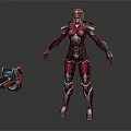 Sci Fi Female Warrior Character In Red Silver Armor With Red Black Futuristic Gun