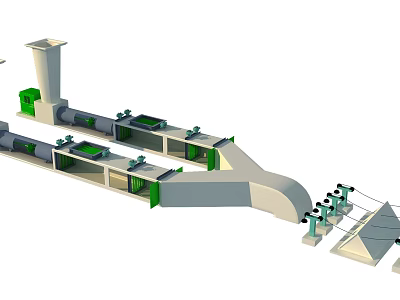 Industrial Conveyor System With Interconnected Green Processing Modules And Mechanical Components 3d model