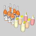 Elegant Collection of Glass Bottles and Cocktail Glasses with Lemon Slices and Yellow Straws