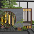 New Chinese style courtyard landscape wall landscape grille screen partition background fence 3d model
