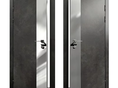 Modern Black Swing Door With Silver Metal Frame And Minimalist Handle For Home Interior 3d model