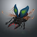 Flying Insect With Blue Green Wings Colorful Spots Red Eyes Black Body And Orange Antennae