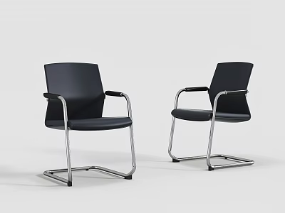 Two Black Office Chairs With Silver Metal Frame And Armrests Modern Design 3d model