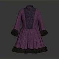 Purple Vintage Style Dress With High Collar Ruffled Sleeves Hem And Lace Details