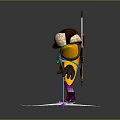 Star Shaped Character in Pink Striped Outfit with Cowboy Hat Goggles and Ski Poles Skiing