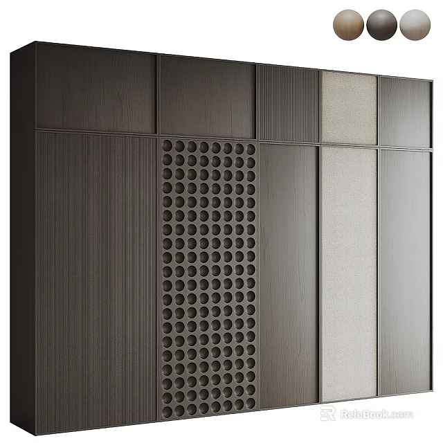 Modern Background Wall With Wood Grain Perforated Panel And Light Colored Material 3d model 
