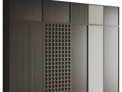 Modern Background Wall With Wood Grain Perforated Panel And Light Colored Material 3d model