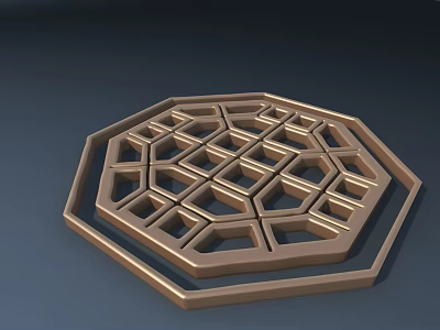 Intricate Geometric Carved Octagonal Metal Decorative Panel With Detailed Patterns 3d model