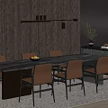 Dark Wood Dining Table Set With Brown Upholstered Chairs Metal Legs Hanging Pendant Light