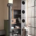 Indoor Wooden Cat Tree With Scratching Post Perches And Two Cats