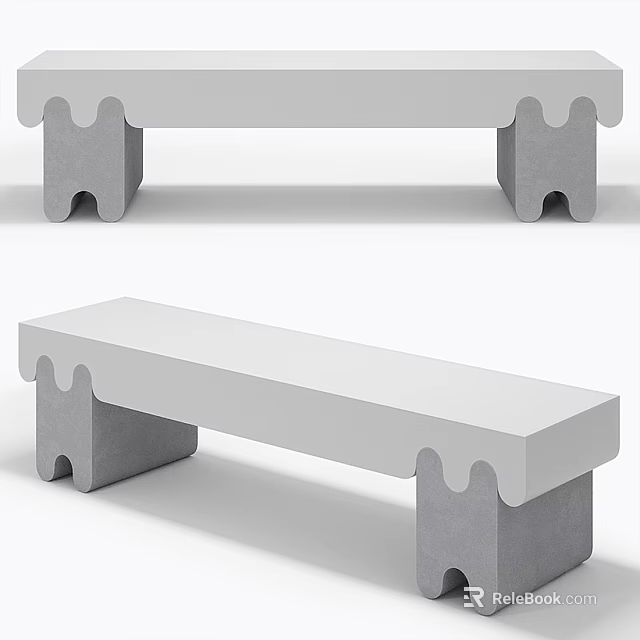 Sleek Outdoor Public Bench With Concrete Structure And Unique Leg Design 3d model 