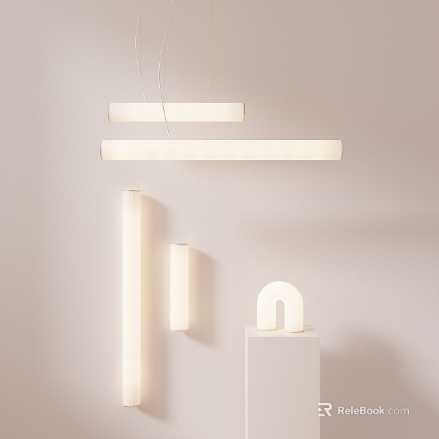 Modern White Lighting Combination With Long Pendant Lights Wall Lamps And Arc Table Lamp 3d model 
