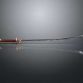 Traditional Sword With Red Handle Golden Decoration And Silver Blade On Smooth Surface Reflection