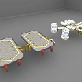 Gray Platforms Featuring Yellow Borders Red Supports White Cylindrical Structures And Mechanical Components 3d model