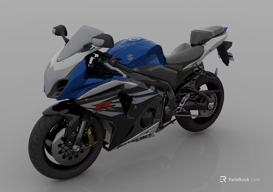 Sporty Suzuki Motorcycle With Blue And Black Streamlined Design And Modern Stripes 3d model 