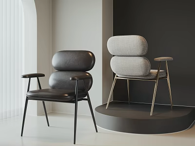 Modern Accent Chairs Black Grey Leather Fabric Upholstered Metal Legs Armrests Minimalist Interior 3d model