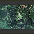 3D Topographic Model With Detailed Terrain Green Vegetation Mountain Ranges White Paths And Wooden Base