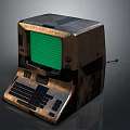 Vintage Computer Terminal Design With Green Screen Mechanical Keyboard And Metallic Worn Case