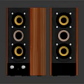 Modern Wooden Audio Speakers With Black Panel Yellow Drivers Home Entertainment