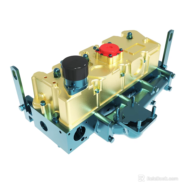 Golden And Blue Metal Mechanical Component With Control Knobs And Valves 3d model