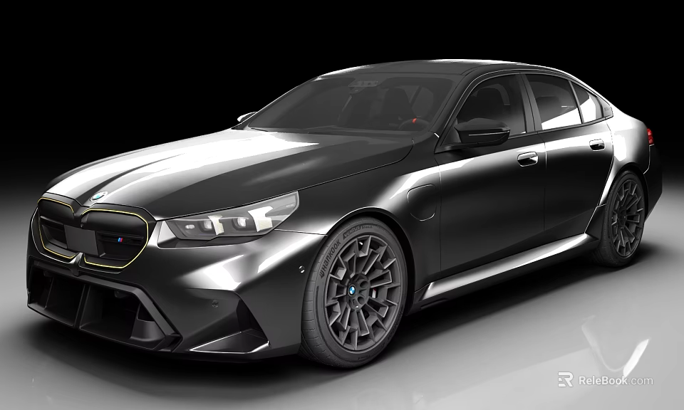 Black BMW Sporty Sedan Car With Aerodynamic Body And Stylish Alloy Wheels 3d model 