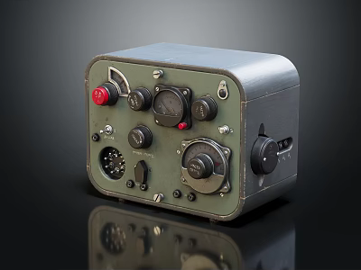 Vintage Green Metal Television With Multiple Knobs Red Button And Reflective Bottom 3d model