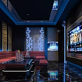 Luxurious KTV Interior Design With Red Sofas Large Screen And Blue Lighting 3d model