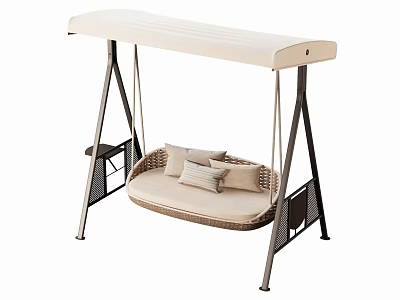 Outdoor Hanging Chair with Canopy Rattan Seat Metal Frame and Soft Cushions 3d model