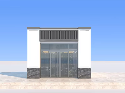 Modern Building Entrance With Glass Doors White Walls Black Marble Base Top Grille And Steps 3d model