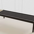 Black Slatted Bench With Light Colored Floor In Room With White Blinds