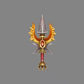 Ornate Golden Weapon With Spiked Tip Red Gemstone And Wing Like Structures 3d model