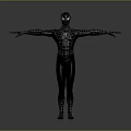 Spider Man Costume Figure With Arms Outstretched Black And Silver Web Pattern On Gray Background
