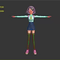 3D Game Movie Character With Purple Short Hair White Top And Green Socks
