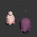 3D Animated Cartoon Characters With Pink Curly Hair Sunglasses Purple Body Pointed Ears Yellow Eyes