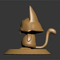 Golden Cat Shaped Decorative Sculpture With Round Base On Black Background