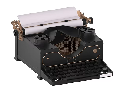 Vintage Typewriter With Classic Design And Paper Roll On White Background 3d model